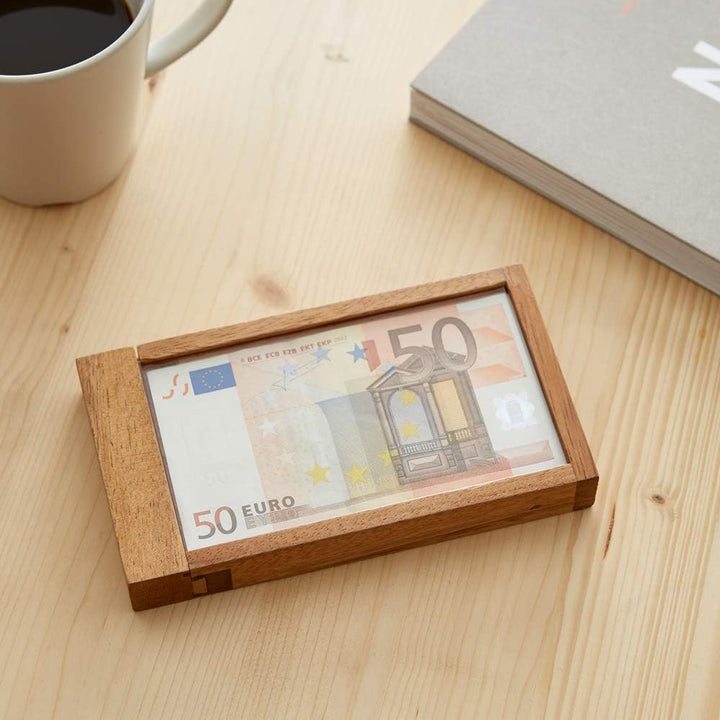 Casa Vivente Magische Geldgeschenkbox, Knobelspiel aus Holz, Geschenkverpackung mit Trickverschluss,