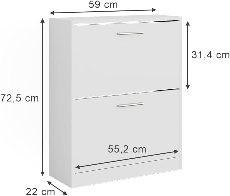 Vicco Schuhschrank Gizmo, Weiss, 59 x 72.5 cm 2 Fächern, zur Aufbewahrung von Schuhen und kombinierb