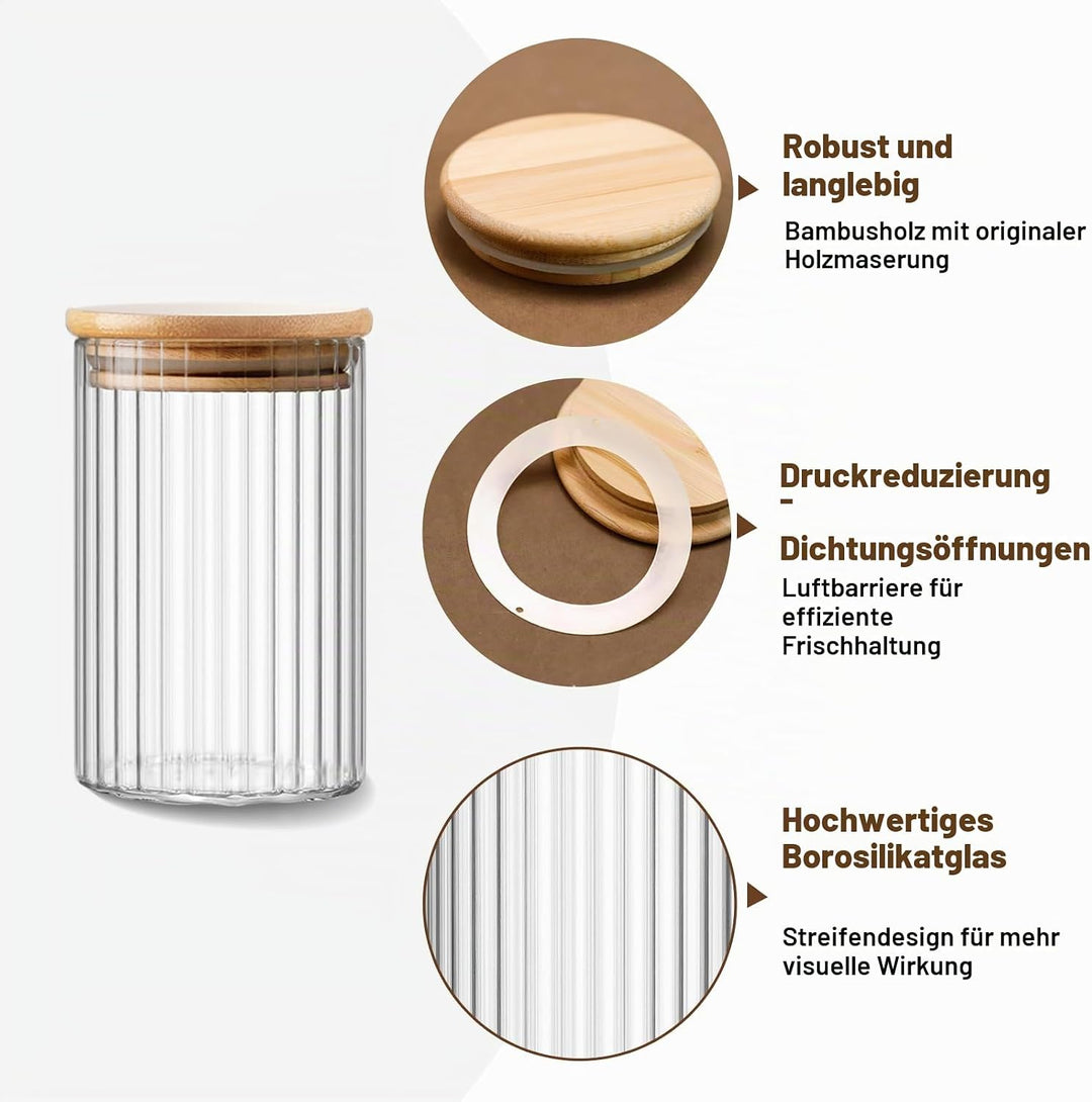 Aufbewahrungsgläser 7er Set 400ml - Vorratsgläser glas mit Deckel - Mottensichere Vorratsdosen Glas