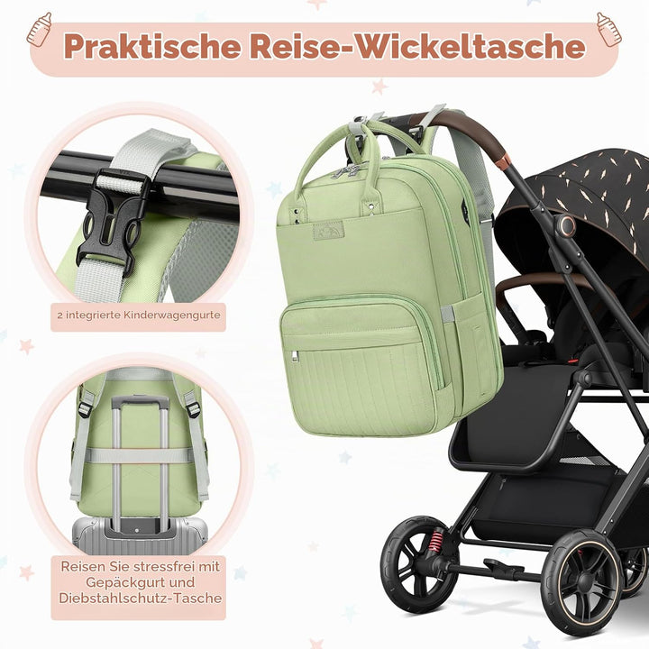 RAINSMORE Baby Wickelrucksack Gross Wickeltasche Rucksack mit Kinderwagengurten und Wickelunterlage