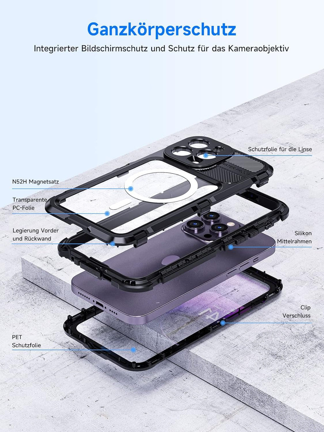 seacosmo für iPhone 14 Pro Max Hülle Wasserdicht [Kompatibel mit Magsafe] Metall Handyhülle iPhone 1