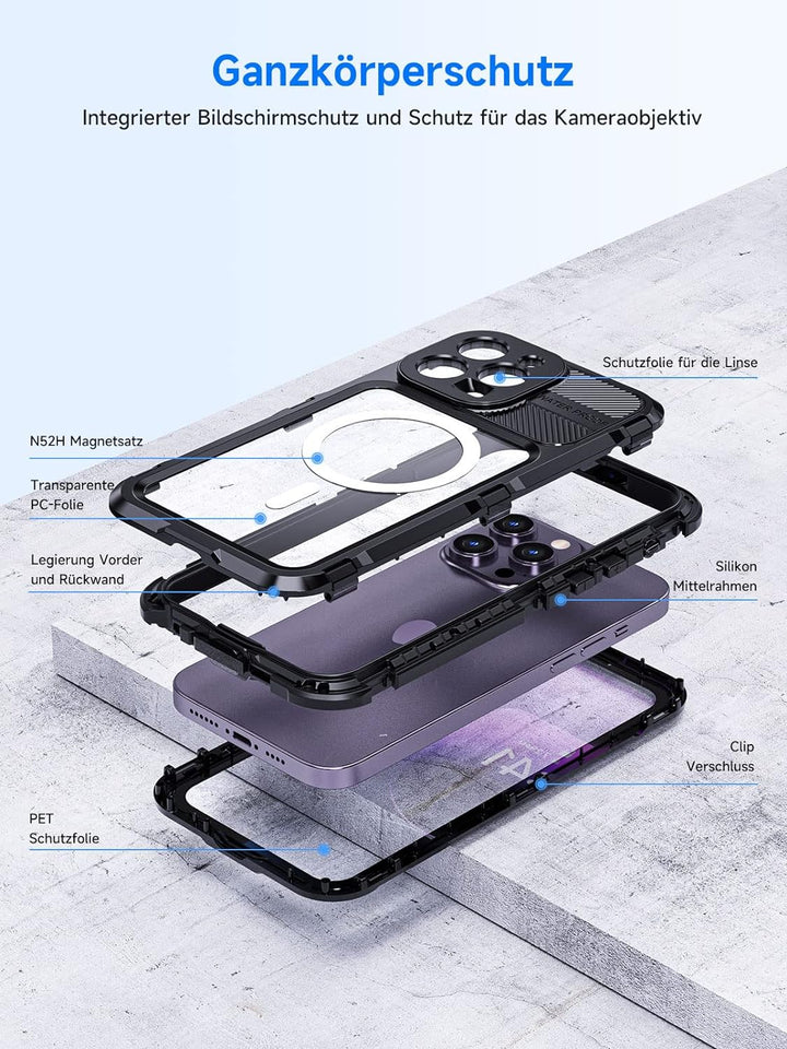 seacosmo für iPhone 14 Pro Max Hülle Wasserdicht [Kompatibel mit Magsafe] Metall Handyhülle iPhone 1