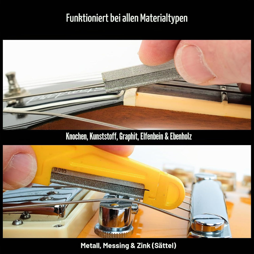 MusicNomad Diamantbeschichtete Mutternfeile Komplett-Set – 16-teilig mit Aufbewahrungsbox und Reinig