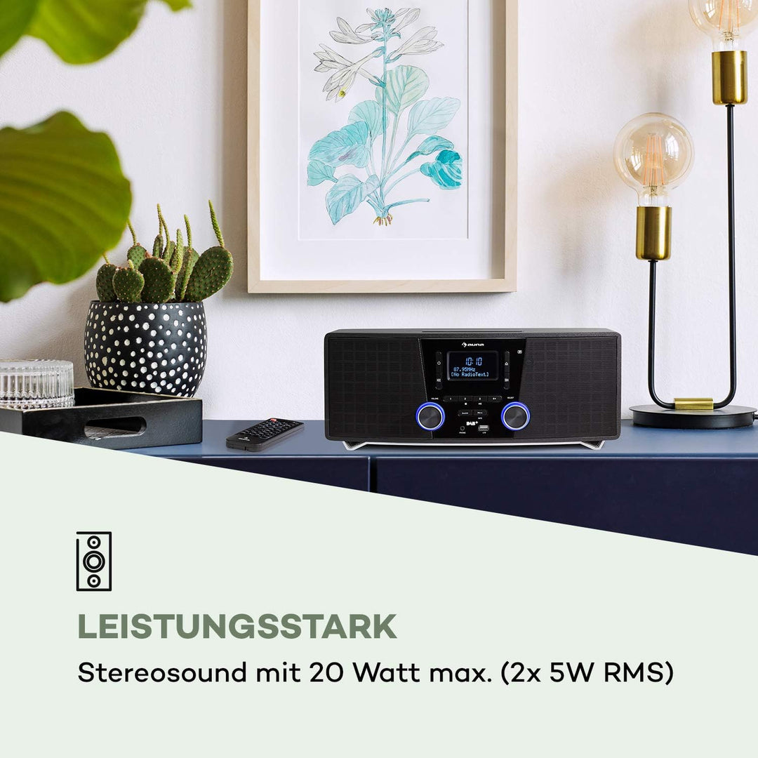 auna Stockton Micro Stereosystem - 20W max. (2X 5W RMS), DAB+, UKW-Radiotuner, RDS-Funktion, CD-Play