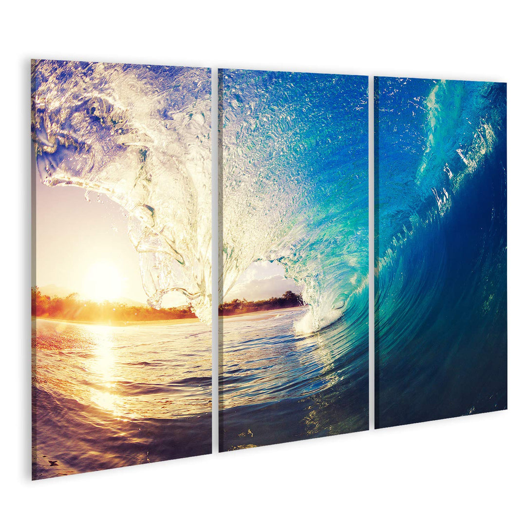 islandburner Bild auf Leinwand Ocean Wave at Sunrise Wandbild Poster Kunstdruck Bilder Format: 130x8