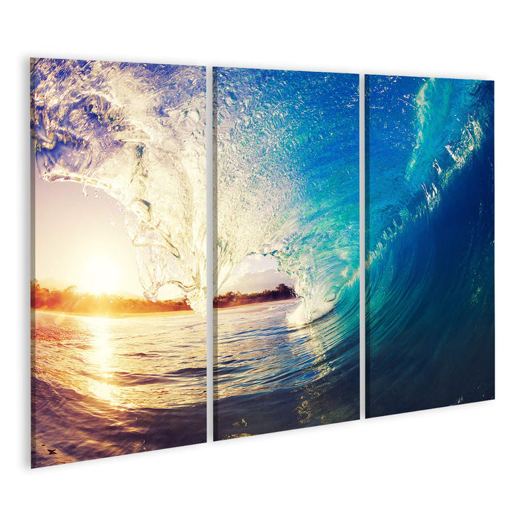 islandburner Bild auf Leinwand Ocean Wave at Sunrise Wandbild Poster Kunstdruck Bilder Format: 130x8