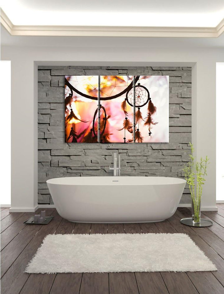 Pixxprint Traumfänger bei Sonnenuntergang als Leinwandbild - Grösse: 3-Teilig (120x80cm) - Wandbild