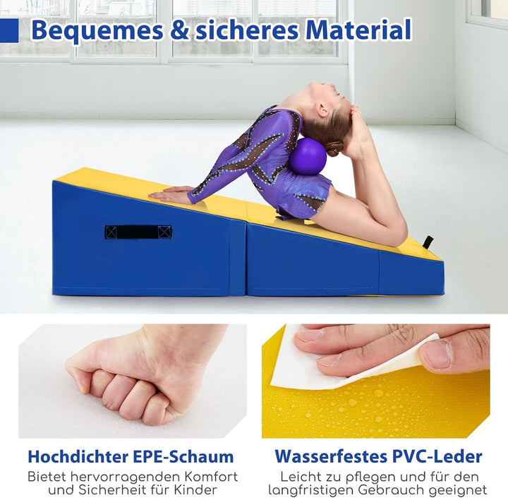 COSTWAY Schräge Gymnastikmatte, keilförmige Weichbodenmatte klappbar, 2 in 1 Turnmatte mit Tragegrif