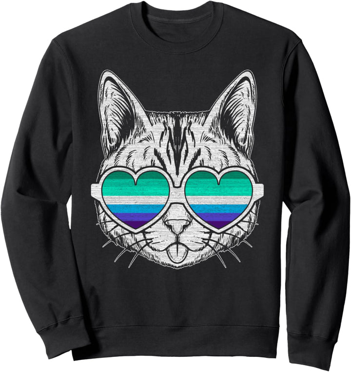 Gay Männer Flaggenfarben, Katze mit Brille, LGBT-Stolz Sweatshirt