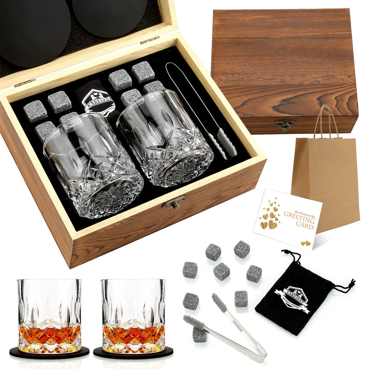 Whisiskey- Whiskey Set Geschenk -Whiskey Geschenke für männer-Whiskyglas-Set 2 Whisky -8 Whisky Stei