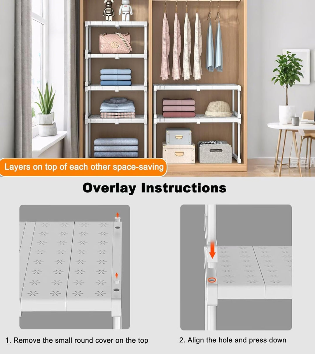 Erweiterbares Schrankregal, Verstellbare Kleiderschrank Organizer Rack, Stapelbar Aufbewahrungsorgan