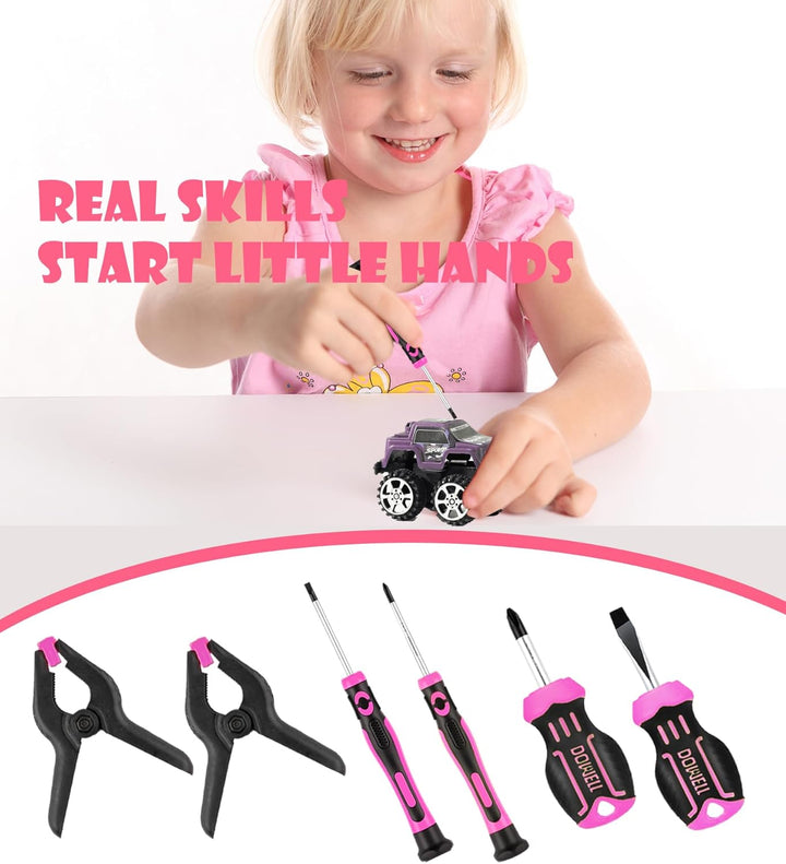 DOWELL 14 Stück Werkzeuge Set Pink, Werkzeugsatz mit Aufbewahrungstasche für Heimdekoration, DIY Geb