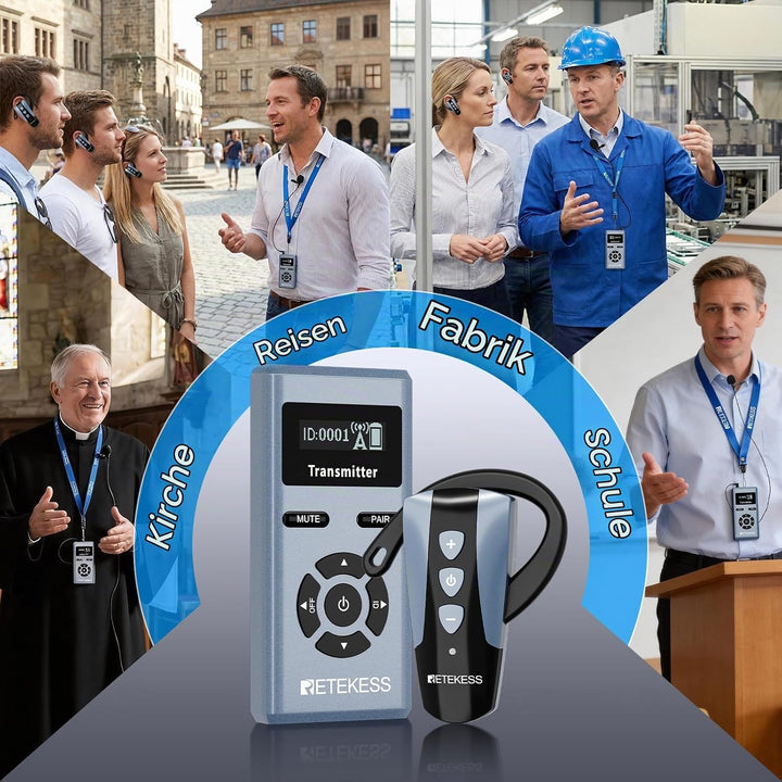 Retekess TT106S Drahtloses Tourguide-System, Ohrbügel-Empfänger, 2.4GHz, One-Touch-Bedienung, 200 m,