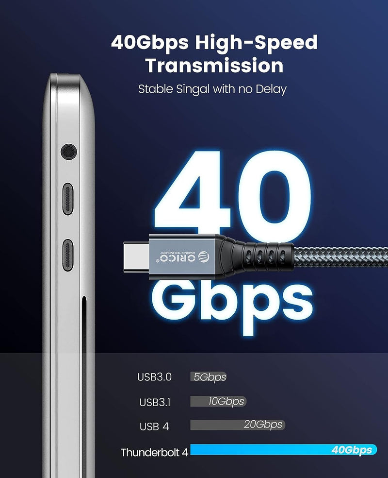 ORICO Kabel für Thunderbolt 4, Kompatibel mit Thunderbolt 3/USB4, Übertragungsrate 40Gbps, 8k@60Hz (