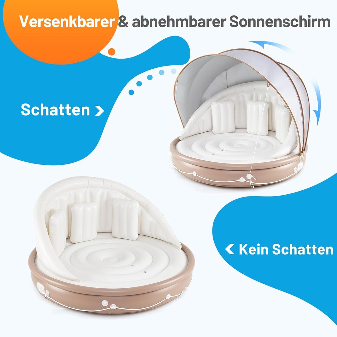 COSTWAY Aufblasbare Badeinsel mit einziehbarem Dach, Schwimminsel mit 3 bequemen Kissen, SPF 50+, Sc