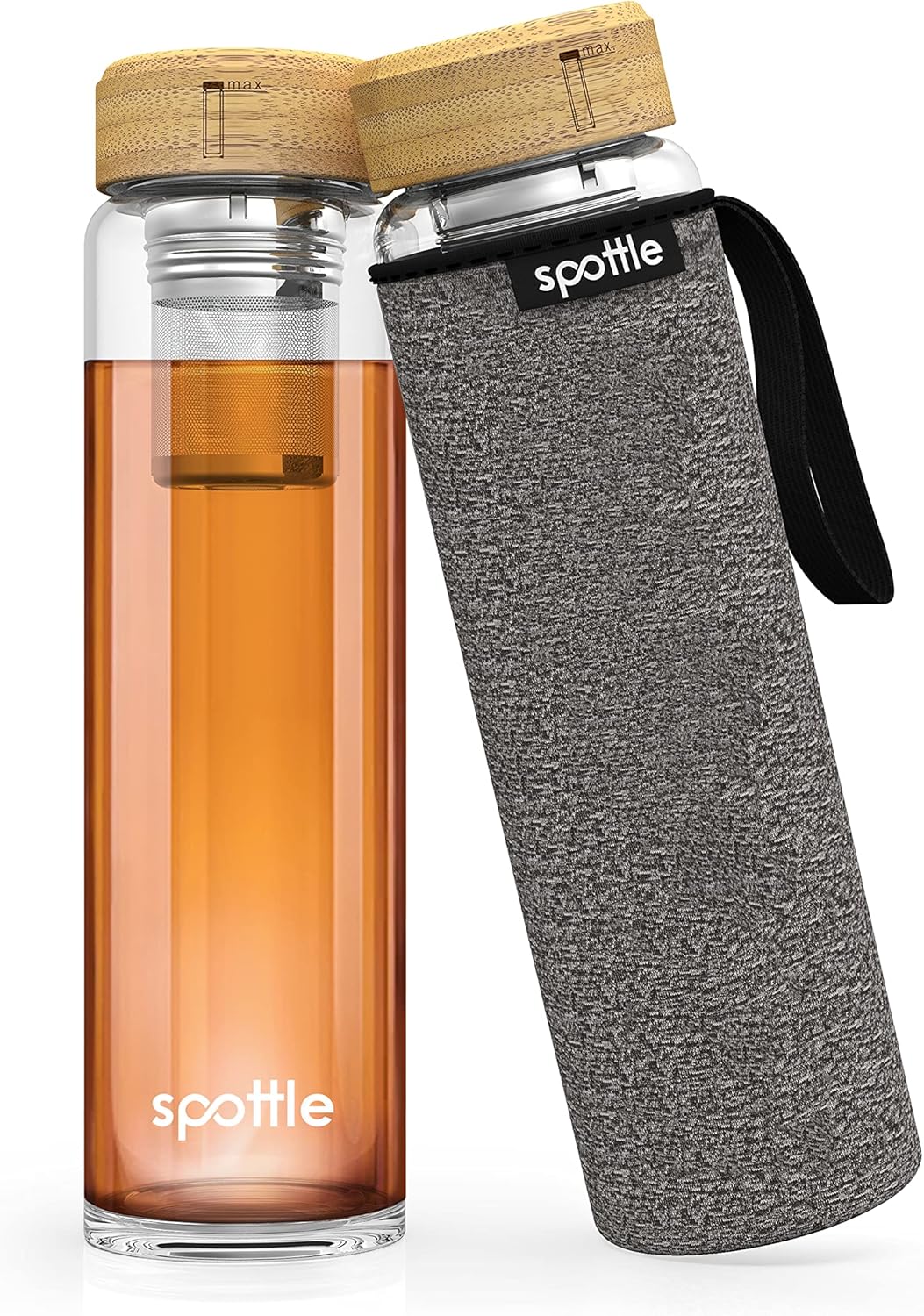 spottle Teeflasche Glas 1 Liter mit Siebeinsatz – Teekanne to go - Glasflasche mit Teeeinsatz und Sc