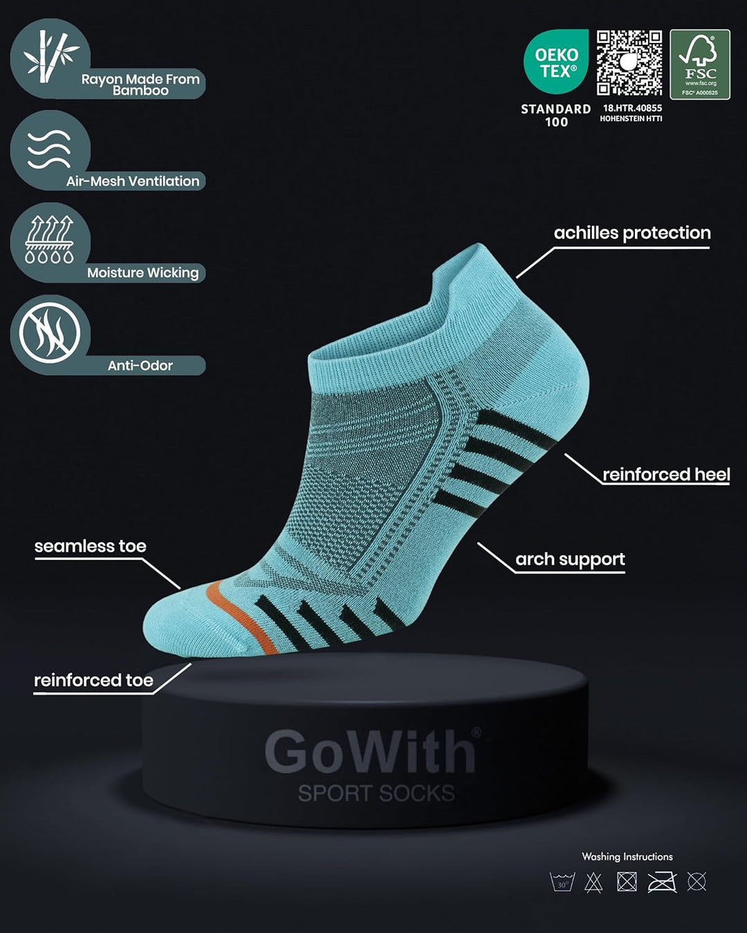GoWith 6-3 Paar Sneaker Socken für Damen, Bambus (Viskose) Bunte Socken, Ohne Naht Sportsocken, Lauf
