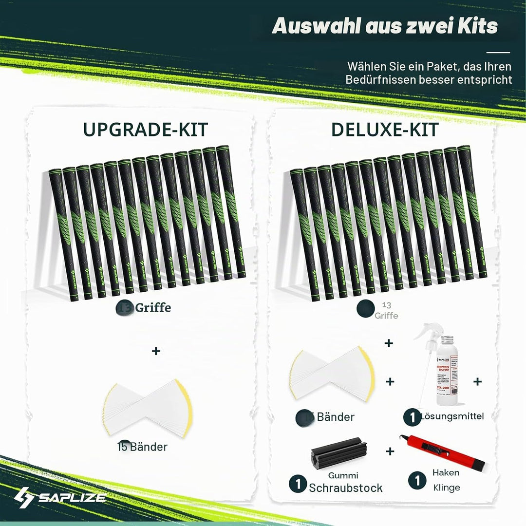 SAPLIZE Golfgriffe 13er-Set mit komplettem Regripping-Kit, Standard / Mittelklasse, Weiss / Grün / R