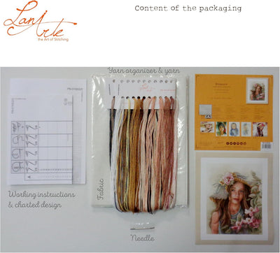 Lanarte Kreuzstichset Mädchen mit Hut, Kreuzstichpackung mit Zählmuster, Baumwolle, Mehrfarbig, 36 x