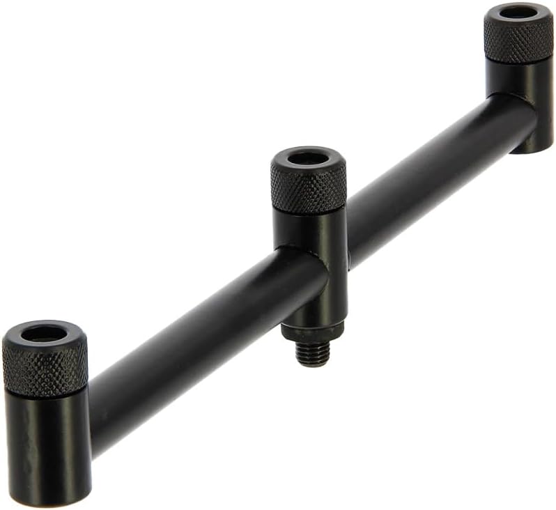 Rutenhalter Set - 2 Teleskop Bank-Sticks 50-90 cm, 2 Buzzer-Bars für 3 Ruten, 3 Edelstahl Rutenhalte