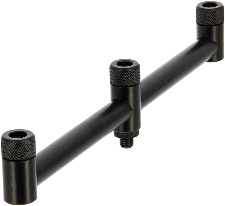 Rutenhalter Set - 2 Teleskop Bank-Sticks 50-90 cm, 2 Buzzer-Bars für 3 Ruten, 3 Edelstahl Rutenhalte