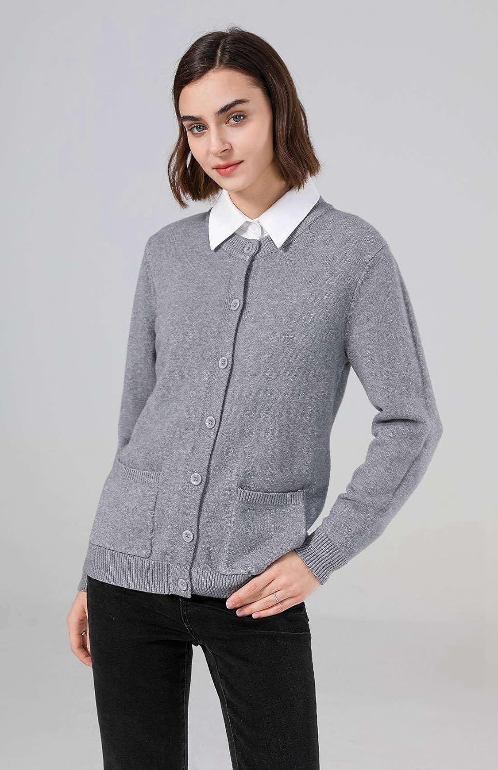 SMILING PINKER Damen Strickjacke Langarm Cardigan Warm Rundhals Strickweste Jacke mit Knopfleiste un