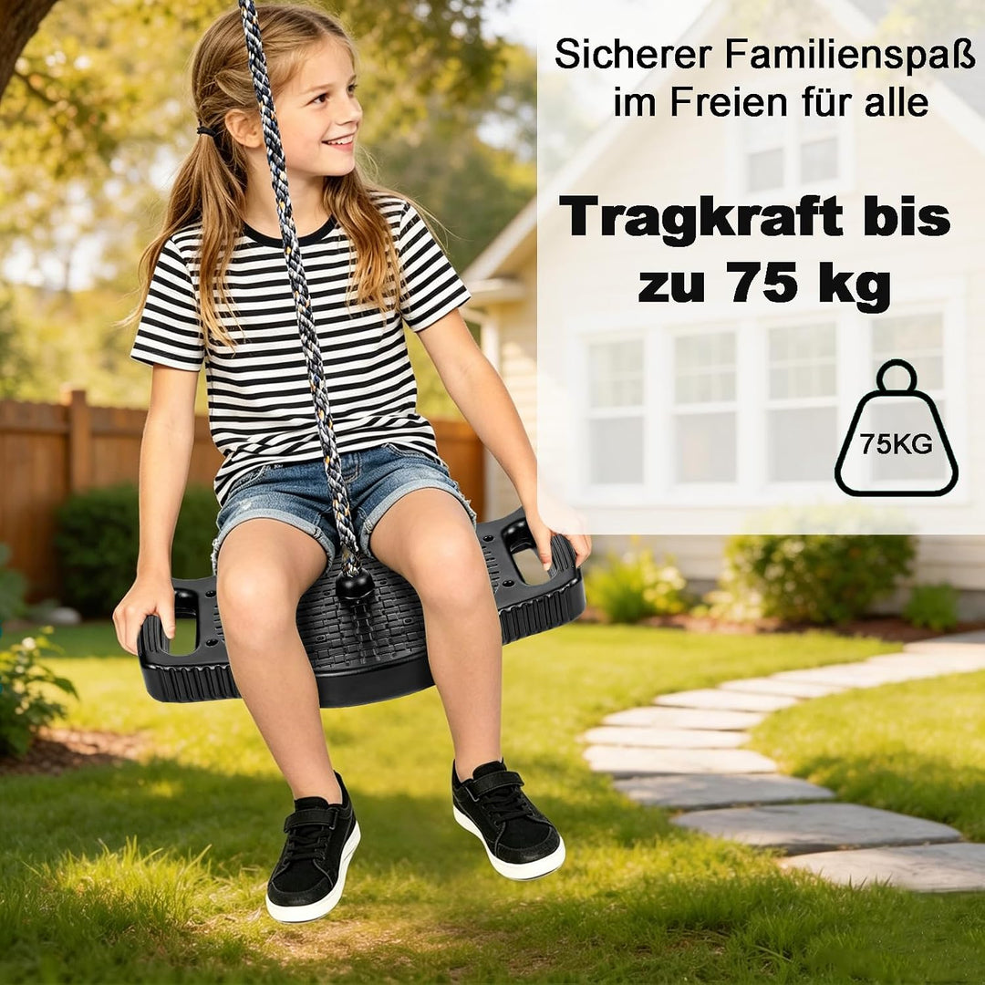 4-in-1 Kletterseil Schaukel Kinderschaukel mit Grossem Scheiben Schaukelsitz | Stehen, Sitzen, Klett
