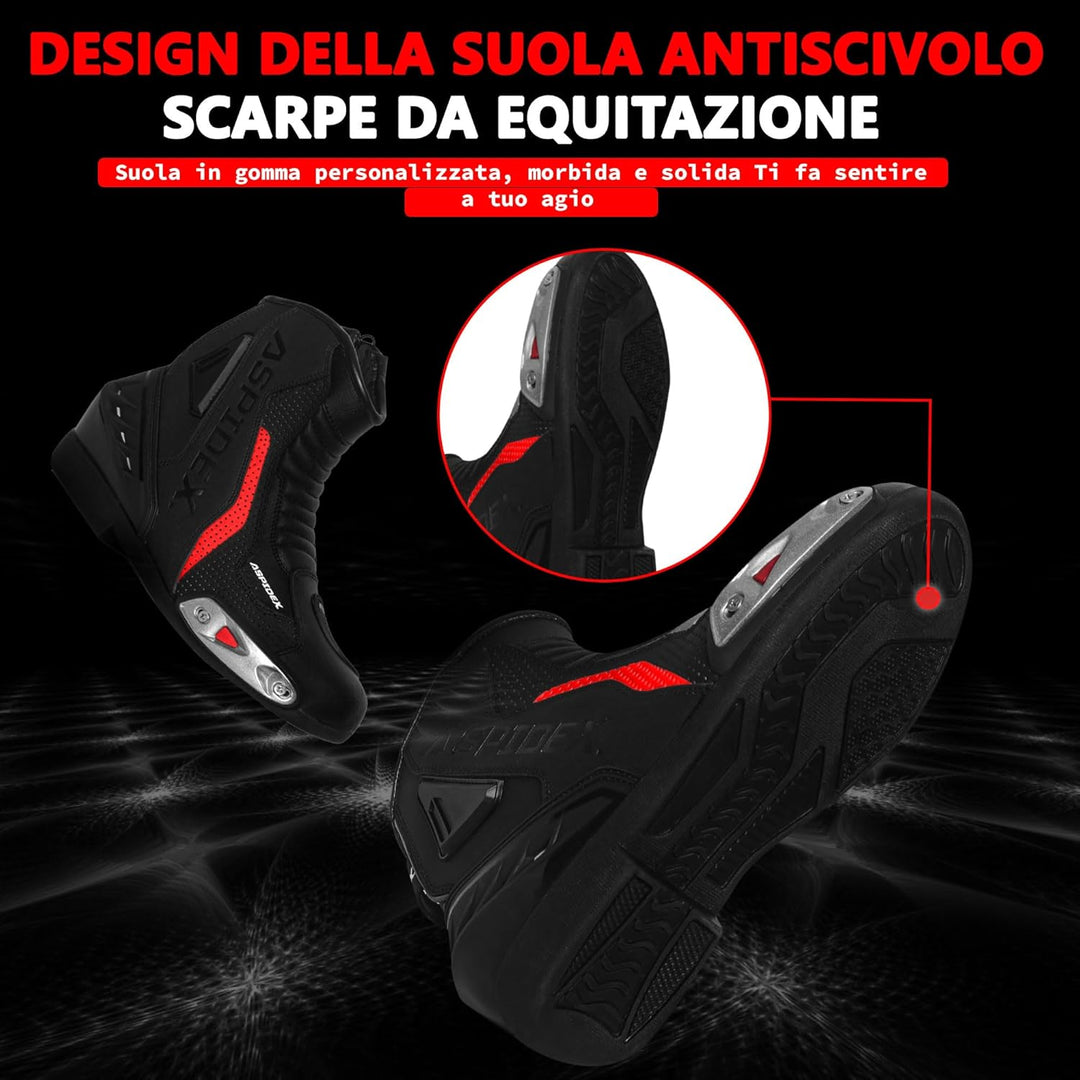 Herren Motorradstiefel Leder Motorrad Stiefel Sport Motorrad Schuhe mit schwarzer Gummisohle Stiefel
