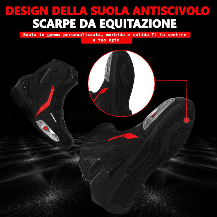 Herren Motorradstiefel Leder Motorrad Stiefel Sport Motorrad Schuhe mit schwarzer Gummisohle Stiefel
