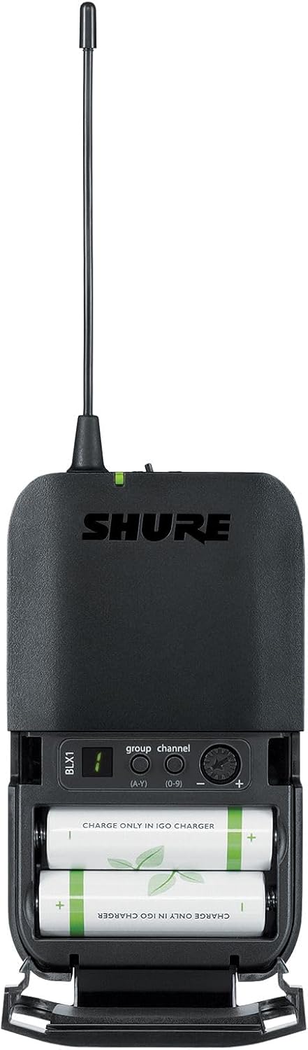 Shure BLX1 Wireless Bodypack Sender mit Ein-/Ausschalter, einstellbarer Verstärkungsregelung, TQG-An