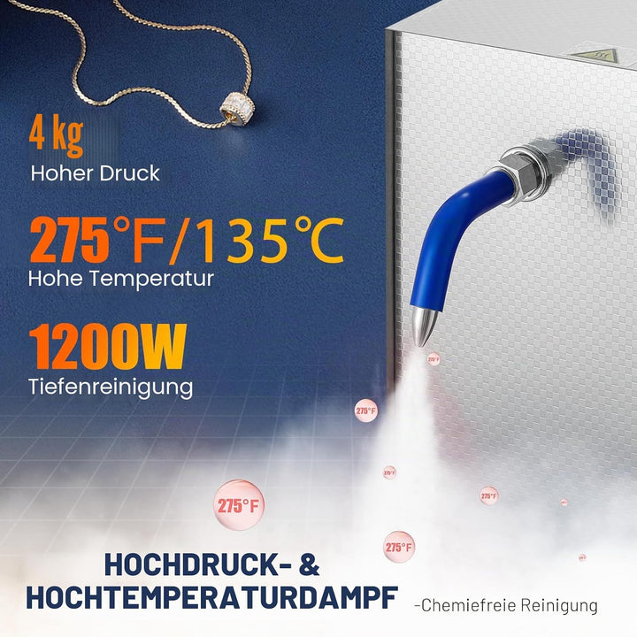 Mxmoonant Schmuckdampfreiniger, 2L Tank, 0.8L Flüssigkeitsinhalt, 1200W, Edelstahl, mit Pinzette, fe