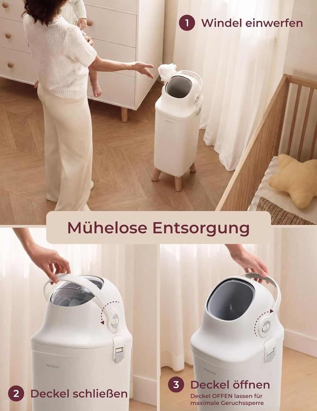 Momcozy Windeleimer mit 3-fach-Verschlusssystem zur Reduzierung von Gerüchen, windeleimer geruchsdic