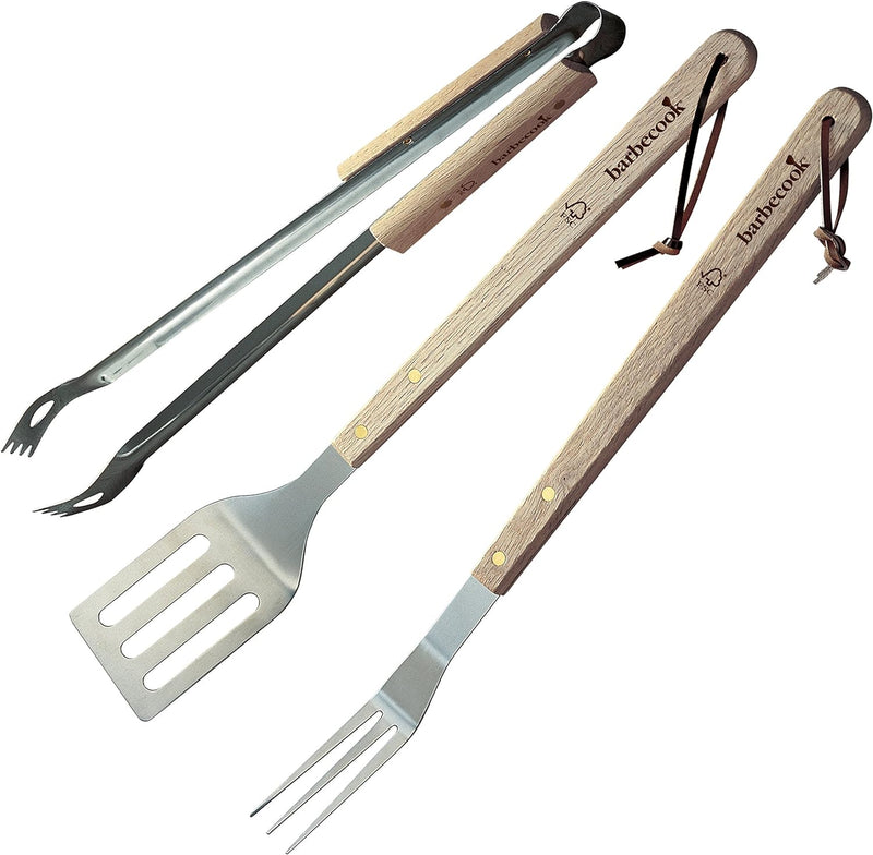 Barbecook Grillbesteck Set mit Grillgut-Wender, Grillgabel und Grillzange aus rostfreiem Edelstahl u