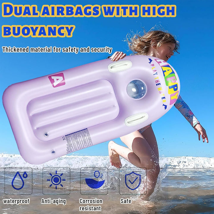 Schwimmbrett Bodyboard Aufblasbar, dellyy 110 x 48cm Surfbrett Bodyboard mit Griffen, Schwimmhilfe A