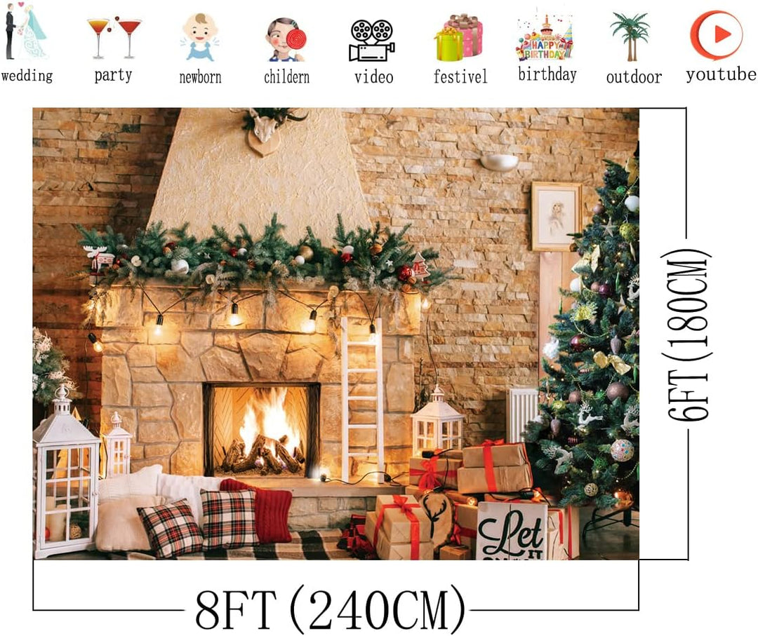 AIIKES 8x6FT Weihnachten Kulissen für Fotografie Weihnachten Kamin Foto Kulissen Vinyl Weihnachtsbau