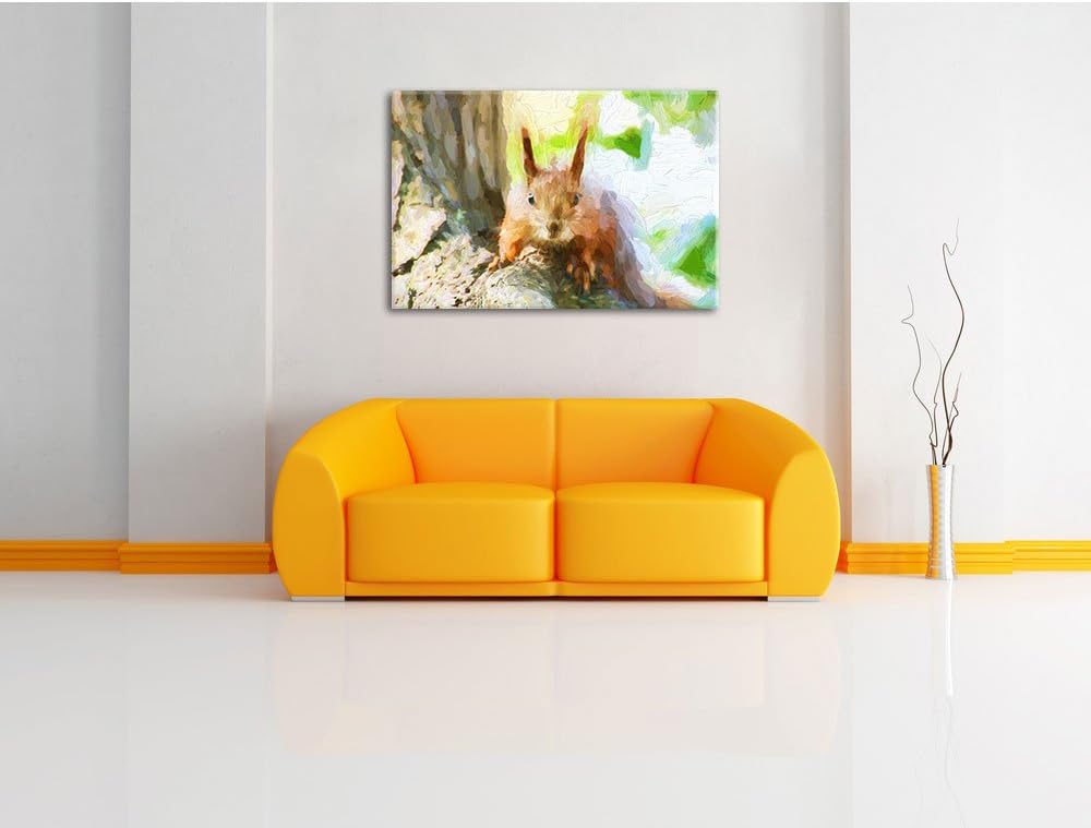 Pixxprint interessantes Eichhörnchen auf dem Baum Kunst Pinsel Effekt, Format: 100x70 auf Leinwand,
