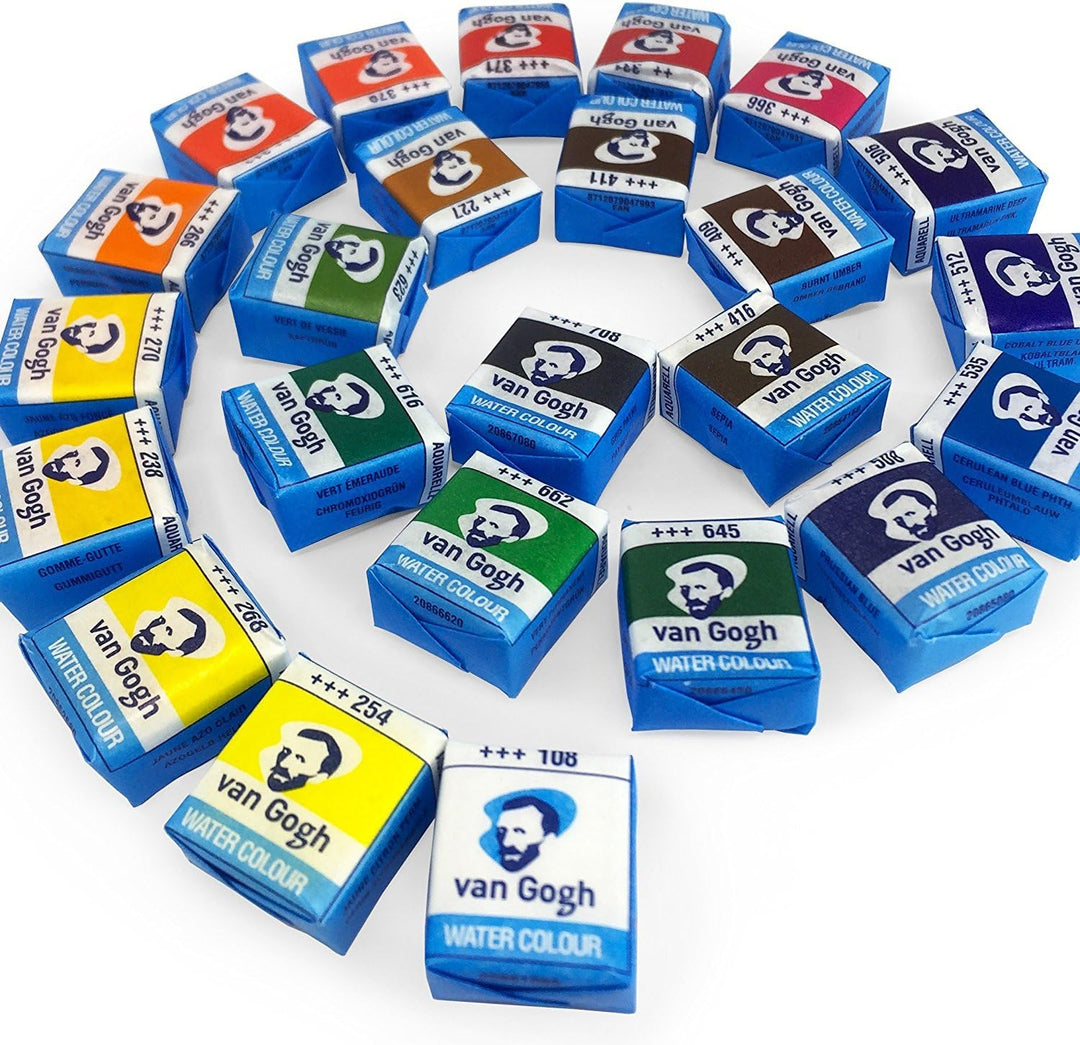 36 Näpfchen Feine Van Gogh Künstler Aquarellfarben im Metall Aquarellkasten incl. Pinsel und Mischpa