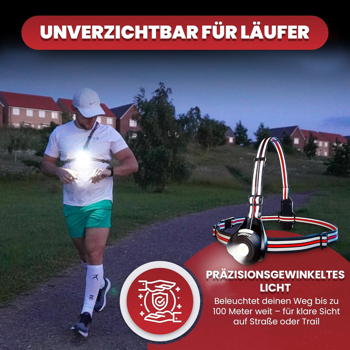 LUMEFIT Lauflicht mit Reflektoren, ideal zum Joggen und Laufen, mit 500 Lumen FrontTaschenlampe, 90°