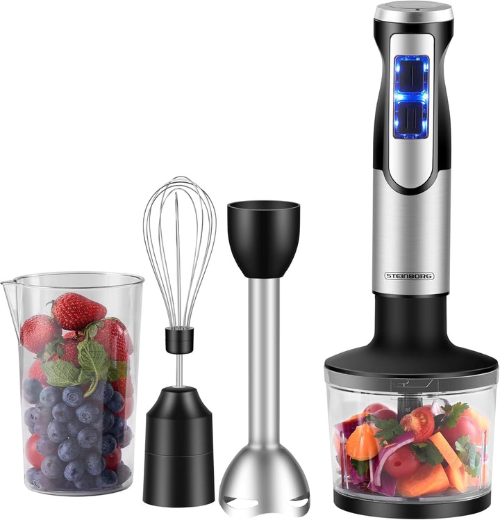 Steinborg® Stabmixer Set 1.500 Watt Edelstahl Pürierstab Schneebesen Zerkleinerer - 500 ml Mixbehält