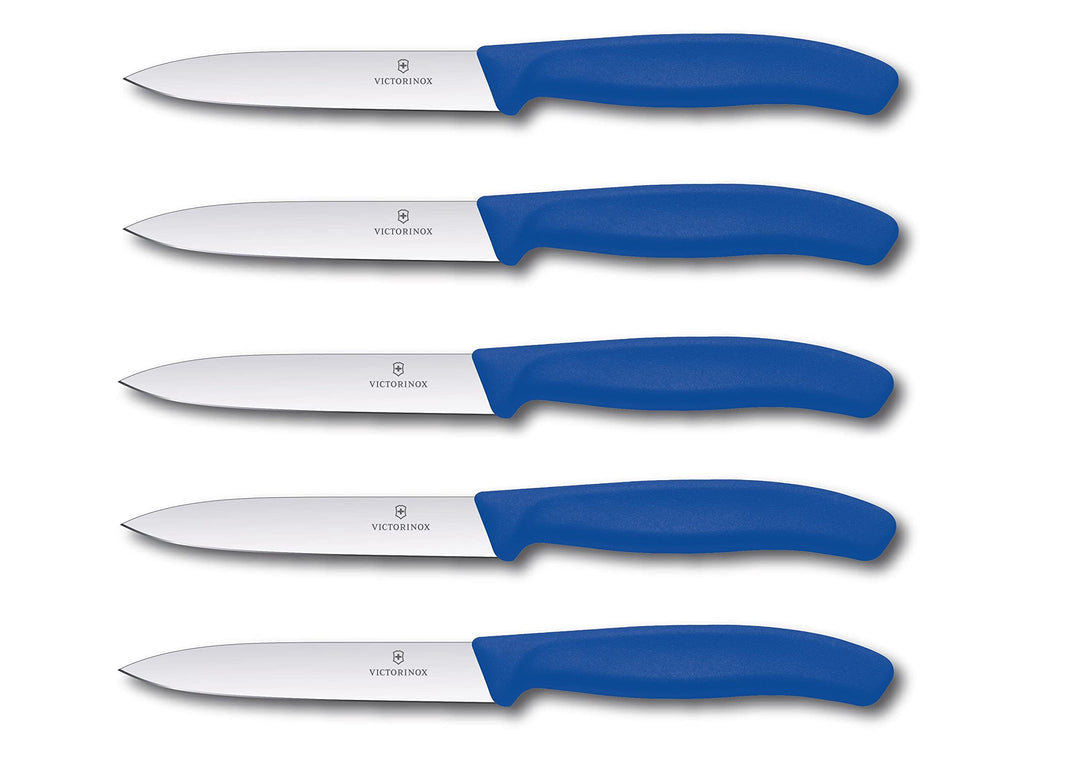 Victorinox 5-tlg Gemüsemesser Set Swiss Classic Blau – 10 cm ohne Wellenschliff – Tomatenmesser 5er