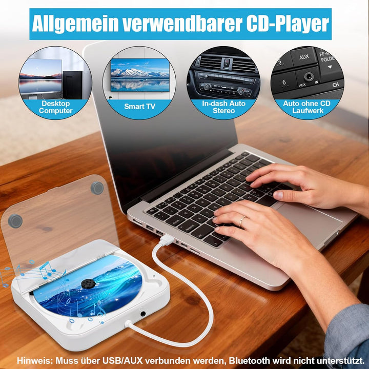 CD Player für Auto,Extern Universal Auto CD Player mit USB-Anschluss, AUX-Anschluss, Extra Controlle