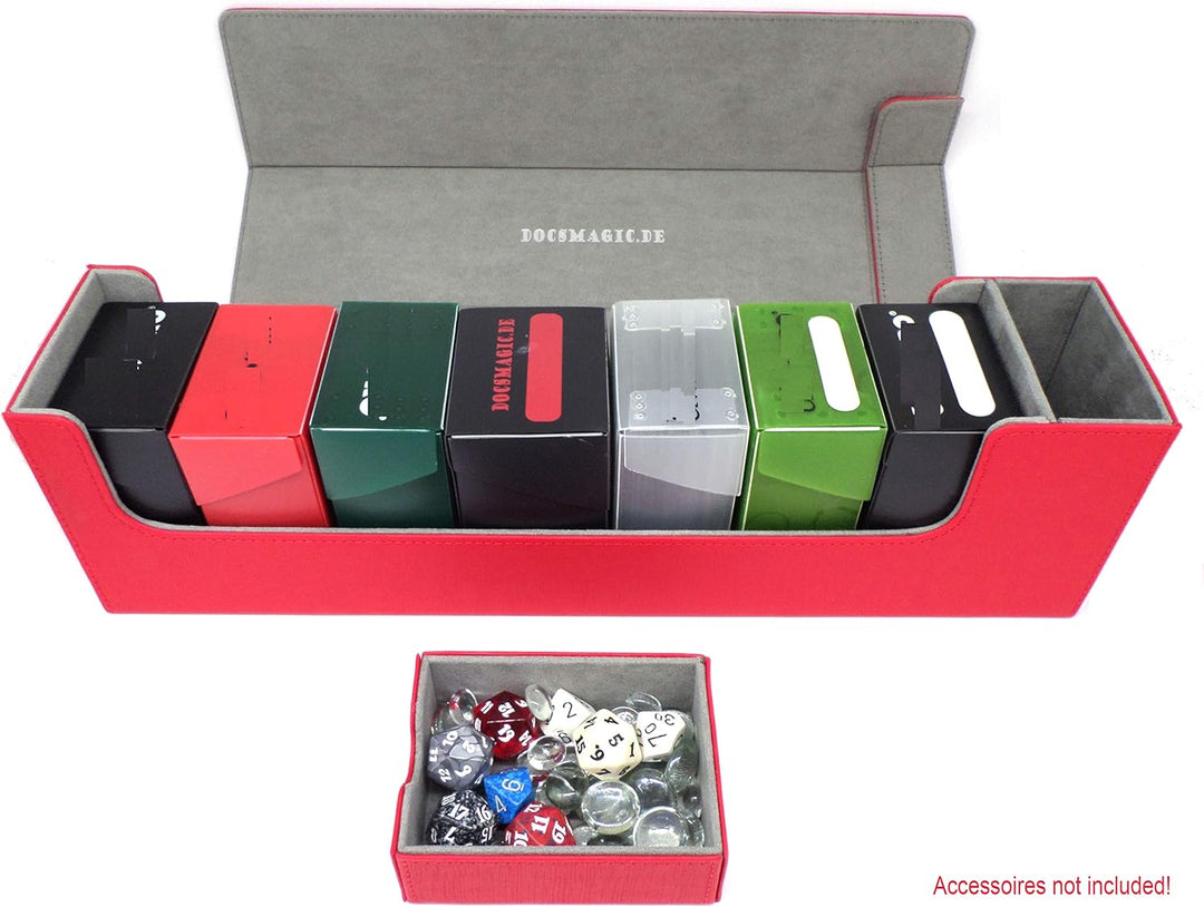 docsmagic.de Premium Magnetic Tray Long Box Red Large - Card Deck Storage - Kartenbox Aufbewahrung T