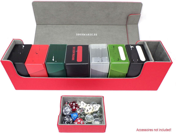 docsmagic.de Premium Magnetic Tray Long Box Red Large - Card Deck Storage - Kartenbox Aufbewahrung T