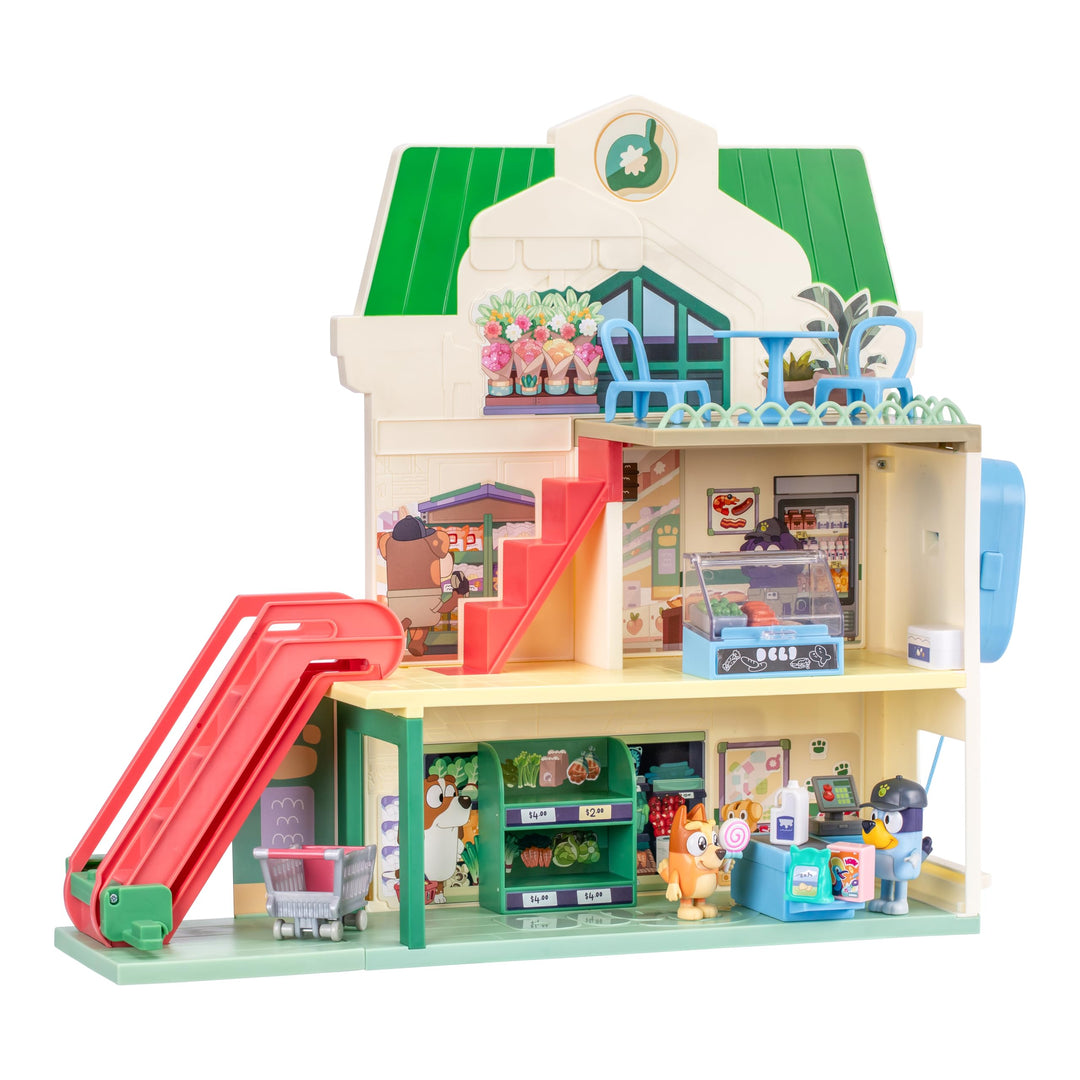 Blueys Supermarkt-Spielset, 3 Verschiedene Etagen mit exklusiven Bluey- & Bingo-Figuren. Mit funktio