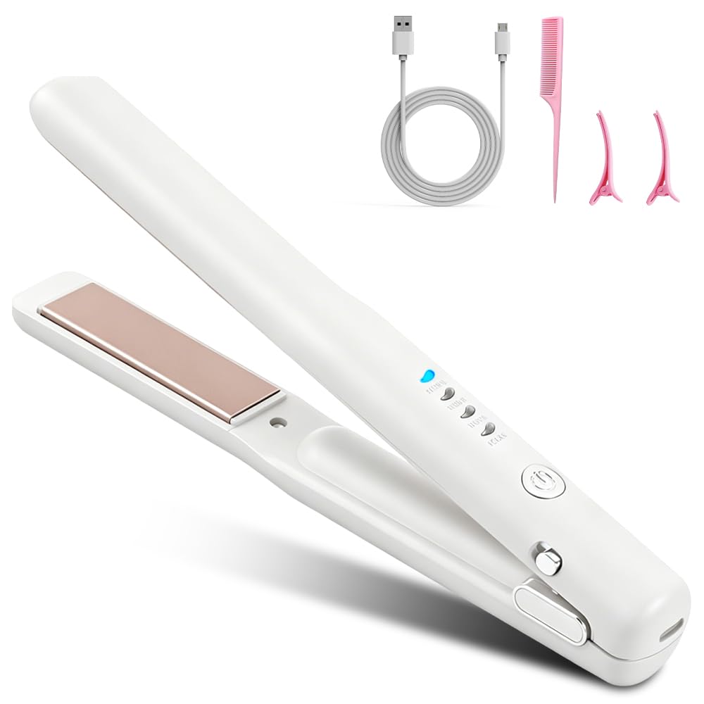 2 In 1 Mini Glätteisen Kabellos und Lockenstab, Hair Straightener, 4 Temperaturen, Wiederaufladbare