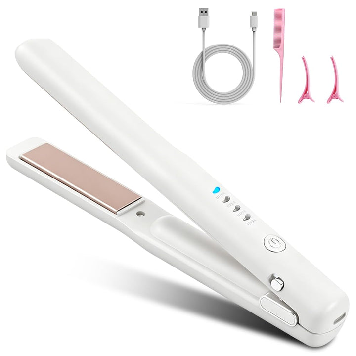 2 In 1 Mini Glätteisen Kabellos und Lockenstab, Hair Straightener, 4 Temperaturen, Wiederaufladbare