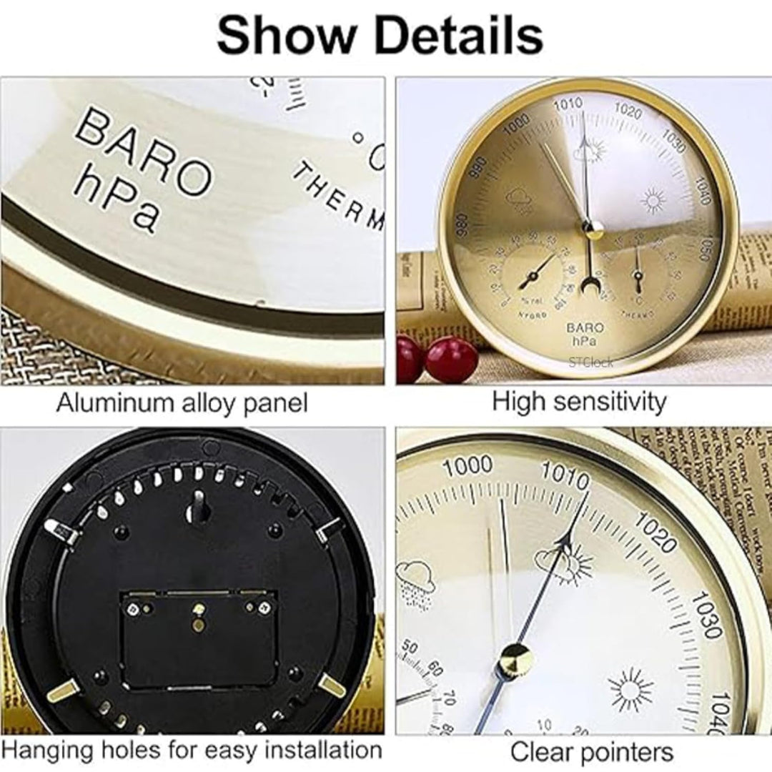 3 in 1 Barometer Hygrometer Temperaturmesser Gold Zifferblatt Weather Station Home Office 130 mm