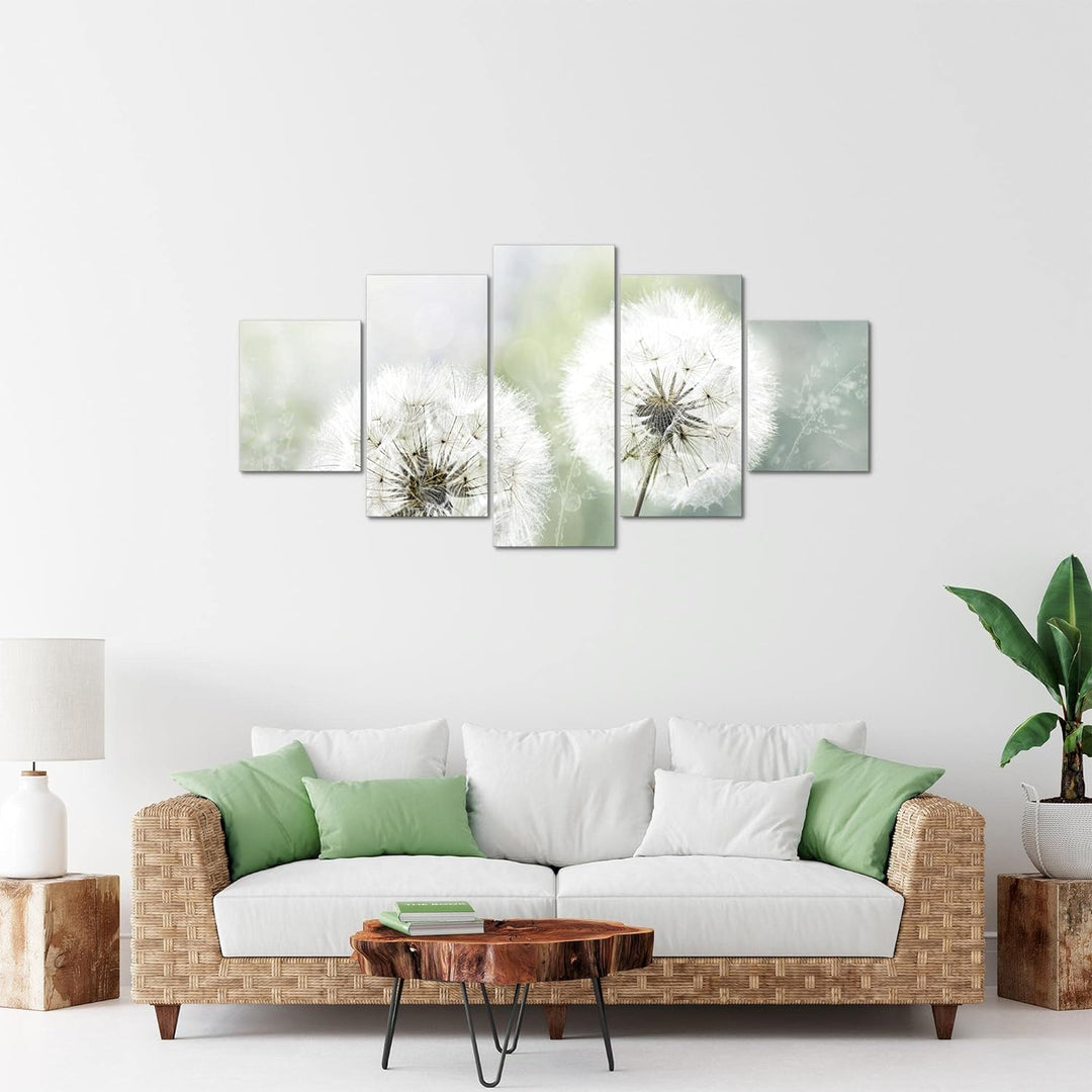 Runa Art Bild Wohnzimmer Schlafzimmer Pusteblume 5 Teilig Natur Grau Grün Wandbilder auf Vlies Leinw