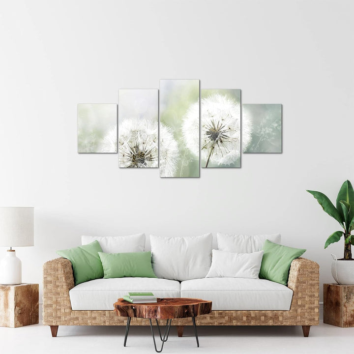 Runa Art Bild Wohnzimmer Schlafzimmer Pusteblume 5 Teilig Natur Grau Grün Wandbilder auf Vlies Leinw