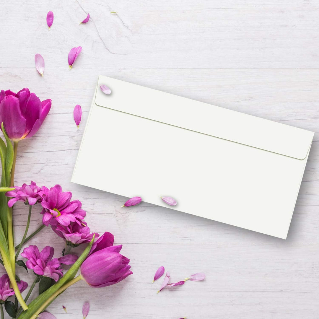 200 Brief-Umschläge DIN Lang - Naturweiss - 110 g/m² - 11 x 22 cm - sehr formstabil - Haftklebung -